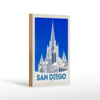 Holzschild Reise 12x18 cm San Diego USA Amerika Architektur