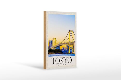 Holzschild Reise 12x18 cm Tokio Asien Japan Brücke Hochhaus