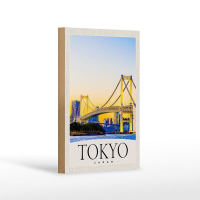 Cartel de madera viaje 12x18 cm Tokio Asia Japón puente rascacielos