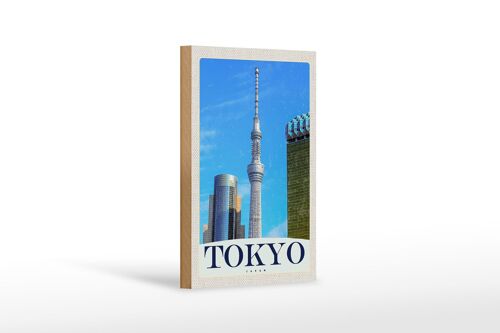 Holzschild Reise 12x18 cm Tokio Stadt Hochhaus Asien Dekoration