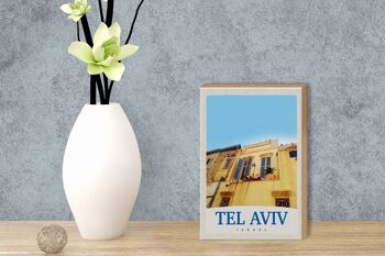 Panneau en bois voyage 12x18 cm, décoration de bâtiment de ville de Tel Aviv Israël 3