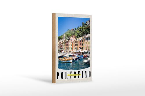 Holzschild Reise 12x18 cm Portofino Italien Riviera Meer