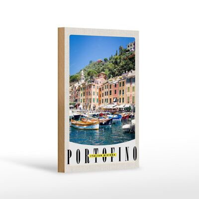 Cartello da viaggio in legno 12x18 cm Portofino Italia Riviera Mare
