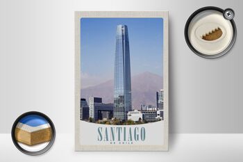 Panneau en bois voyage 12x18 cm Santiago du Chili Amérique gratte-ciel 2