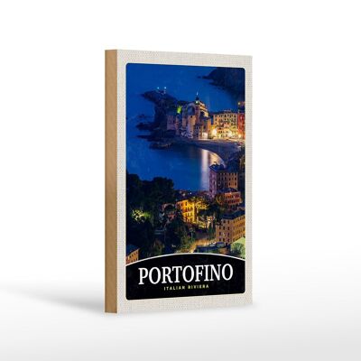 Cartello da viaggio in legno 12x18 cm Portofino Italia Riviera serale