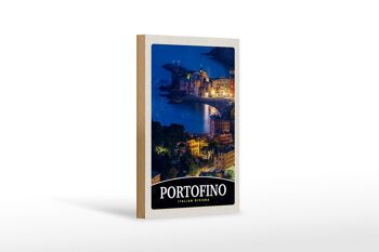 Panneau en bois voyage 12x18 cm Portofino Italie Riviera soirée 1