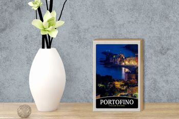 Panneau en bois voyage 12x18 cm Portofino Italie Riviera soirée 3