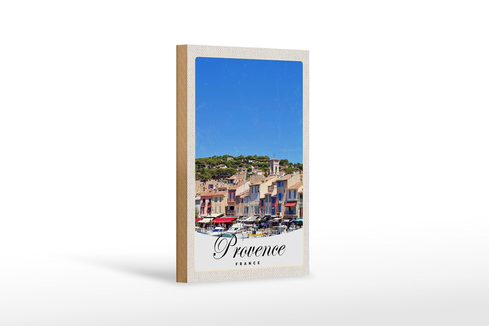 Cartel de madera viaje 12x18 cm Provenza Francia barcos ciudad
