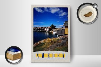 Panneau en bois voyage 12x18 cm Suède mer maisons bateaux décoration 2