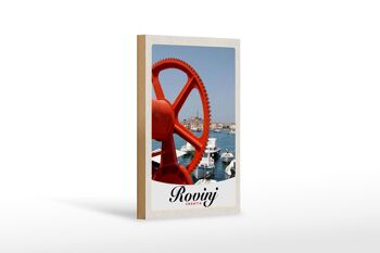 Panneau en bois voyage 12x18 cm Rovinji Croatie bateaux maison rouge 1