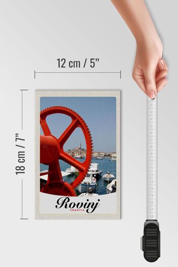Panneau en bois voyage 12x18 cm Rovinji Croatie bateaux maison rouge 4