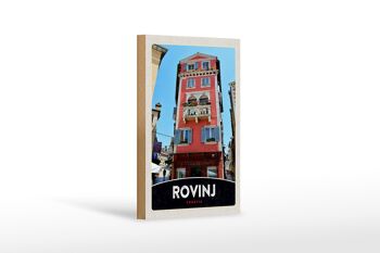 Panneau en bois voyage 12x18 cm Rovinj Croatie maison fleurs rouges 1