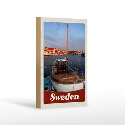 Wooden sign travel 12x18 cm Sweden Europe sea ship building