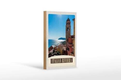 Holzschild Reise 12x18 cm Italien Riviera Meer Stadt Strand