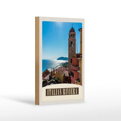 Holzschild Reise 12x18 cm Italien Riviera Meer Stadt Strand
