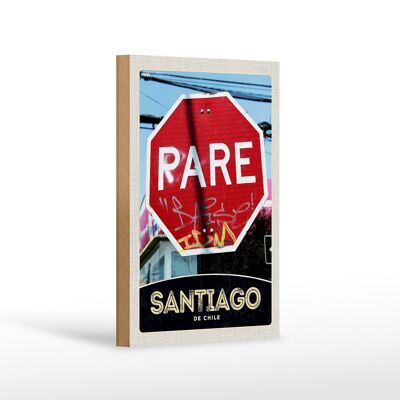 Cartel de madera viaje 12x18 cm Santiago De Chile America rojo