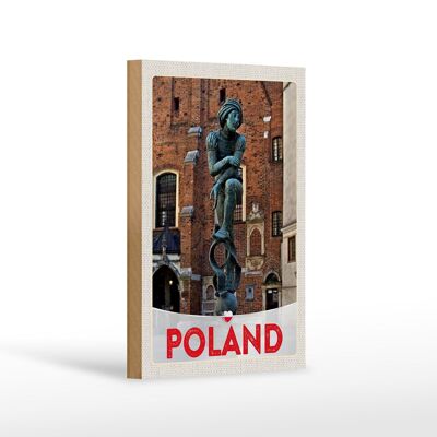 Cartel de madera de viaje 12x18 cm Polonia Europa escultura casco antiguo