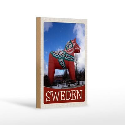Cartel de madera de viaje 12x18 cm Suecia decoración escultura caballo rojo