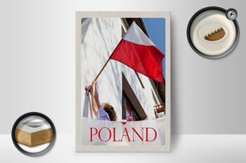 Panneau en bois voyage 12x18 cm Pologne Europe drapeau maison vacances 2