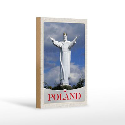 Cartel de madera viaje 12x18 cm Polonia Europa escultura blanca vacaciones