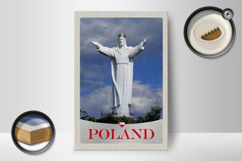 Panneau en bois voyage 12x18 cm Pologne Europe sculpture blanche vacances 2