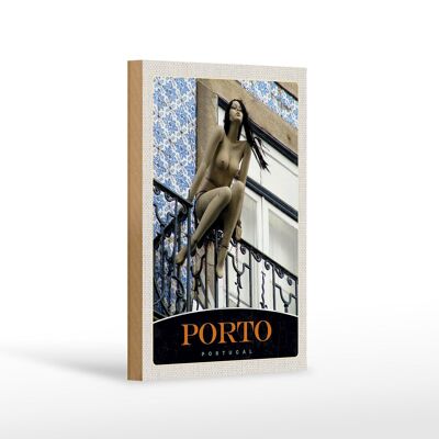 Holzschild Reise 12x18 cm Porto Portugal Skulptur Dekoration Urlaub