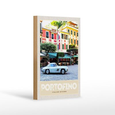 Cartello da viaggio in legno 12x18 cm Portofino Italia Riviera Centro Storico