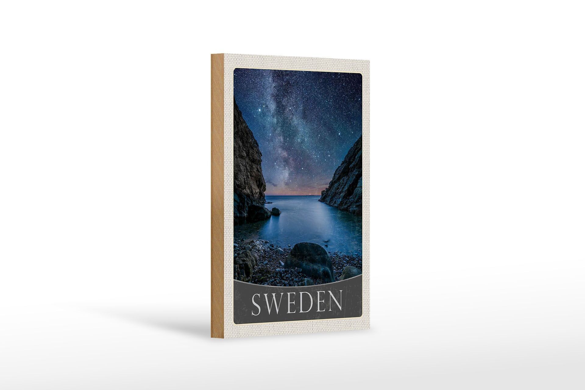 Wooden sign travel 12x18 cm Sweden beach mountains stars