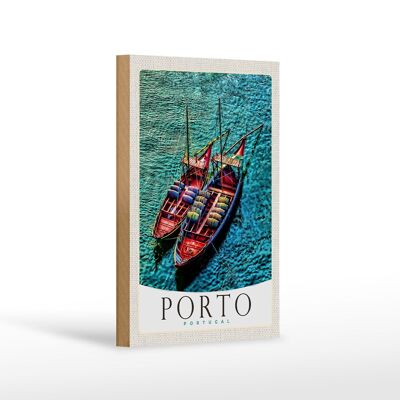 Cartel de madera viaje 12x18 cm Oporto Portugal Europa barcos mar