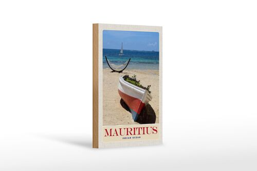 Holzschild Reise 12x18 cm Mauritius Indischer Ozean Boot