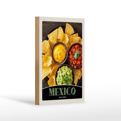 Holzschild Reise 12x18 cm Mexiko Nachos Käse scharf Gerichte