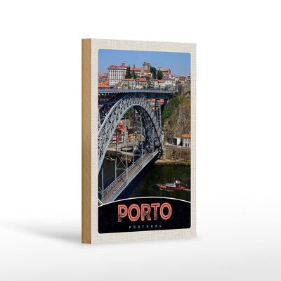 Holzschild Reise 12x18 cm Porto Portugal Europa Brücke Dekoration