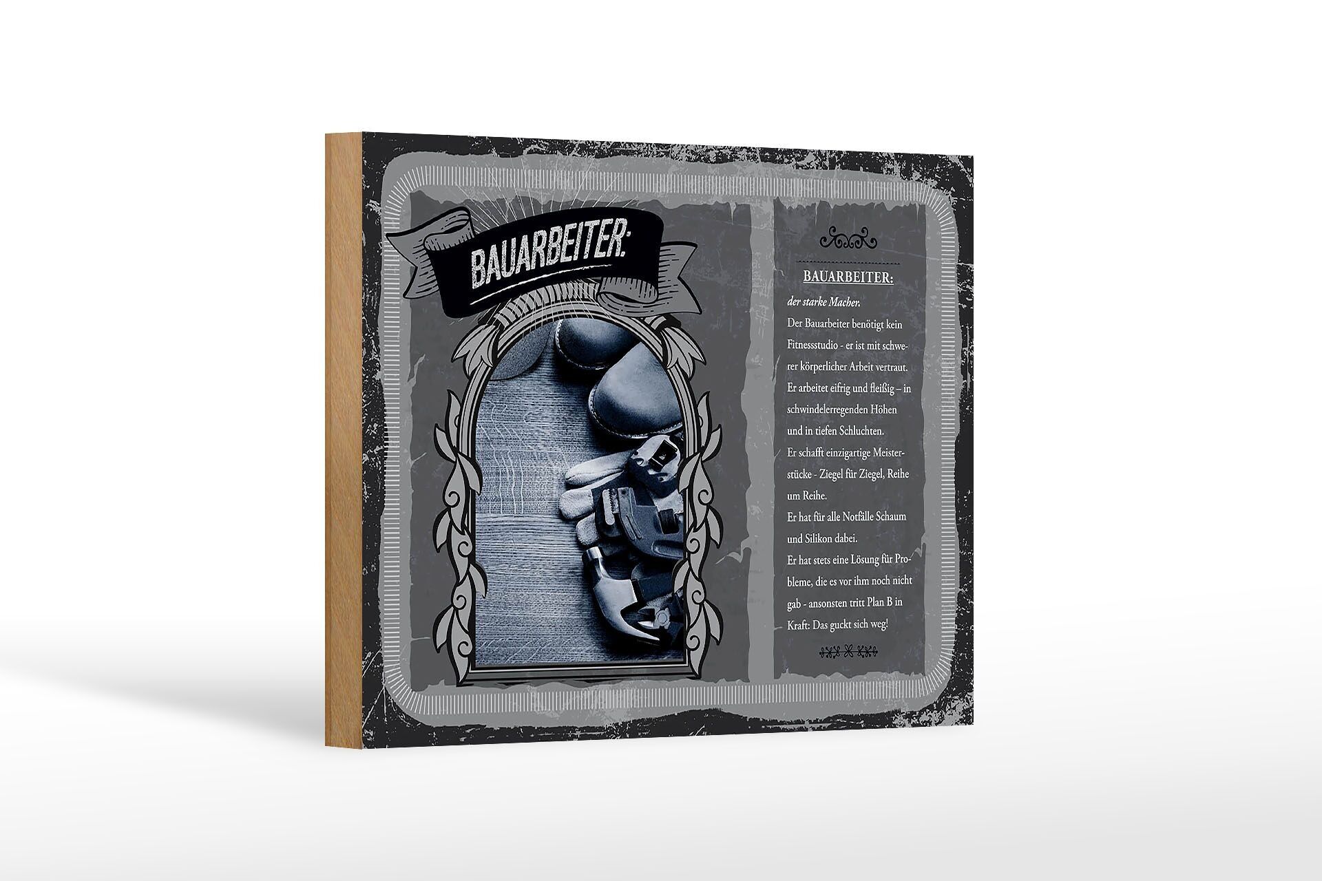 Cartello in legno professioni 18x12 cm operaio edile forte e desideroso