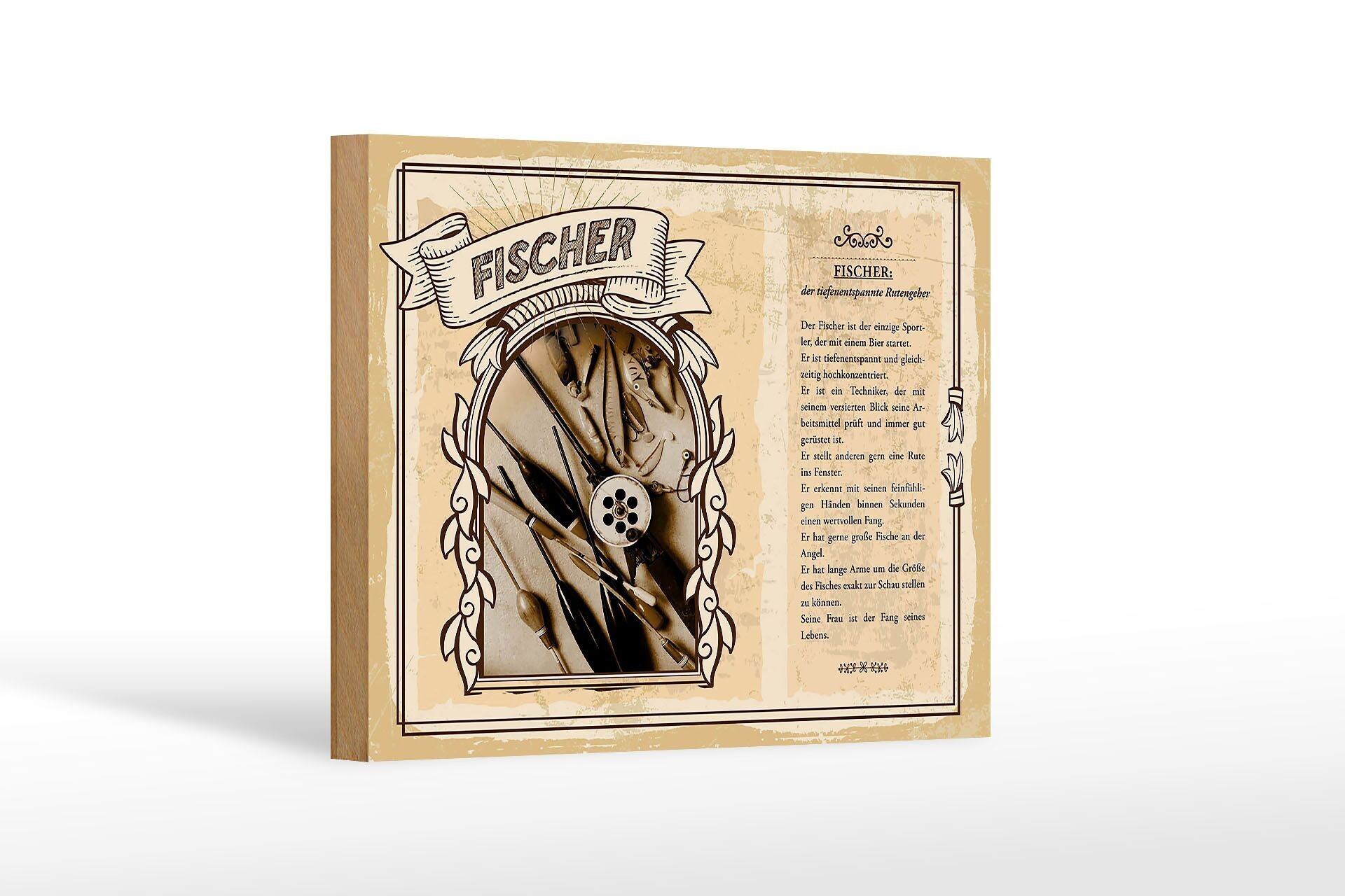 Cartello in legno Mestieri 18x12 cm canna da pescatore donatore di pregiate catture