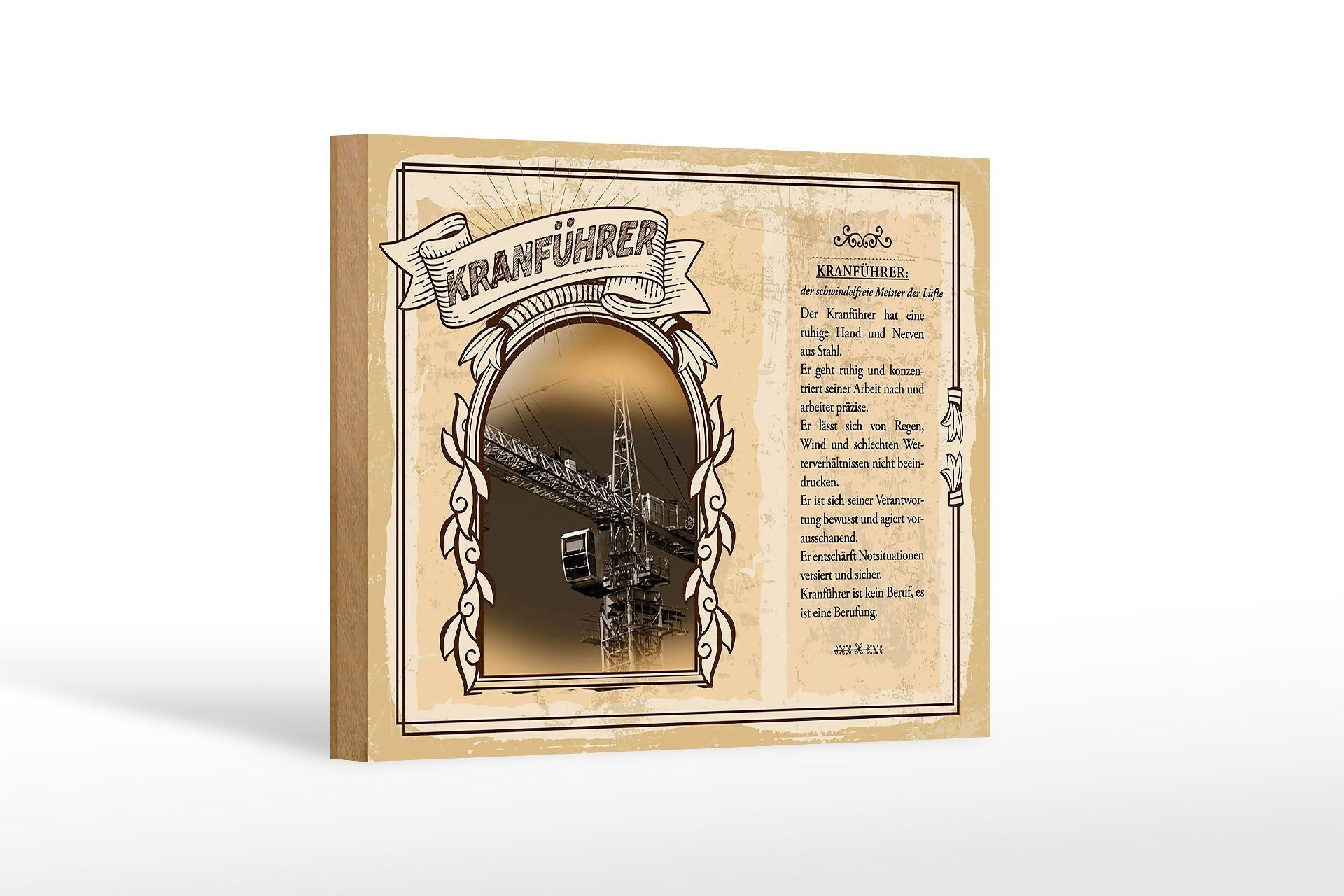 Cartello in legno professioni 18x12 cm gruista mano calma e nervi