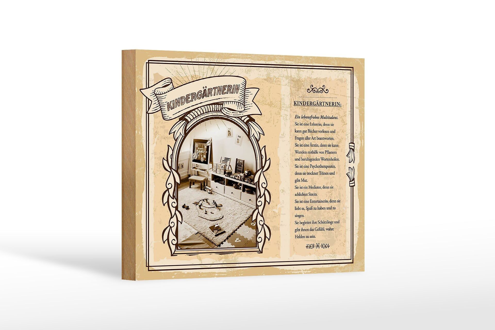 Cartello in legno Professioni 18x12 cm maestra d'asilo maestra decorazione divertente