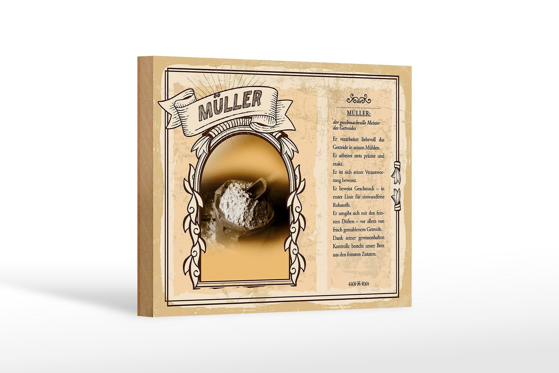 Letrero de madera profesiones 18x12 cm molinero maestro de decoración de grano