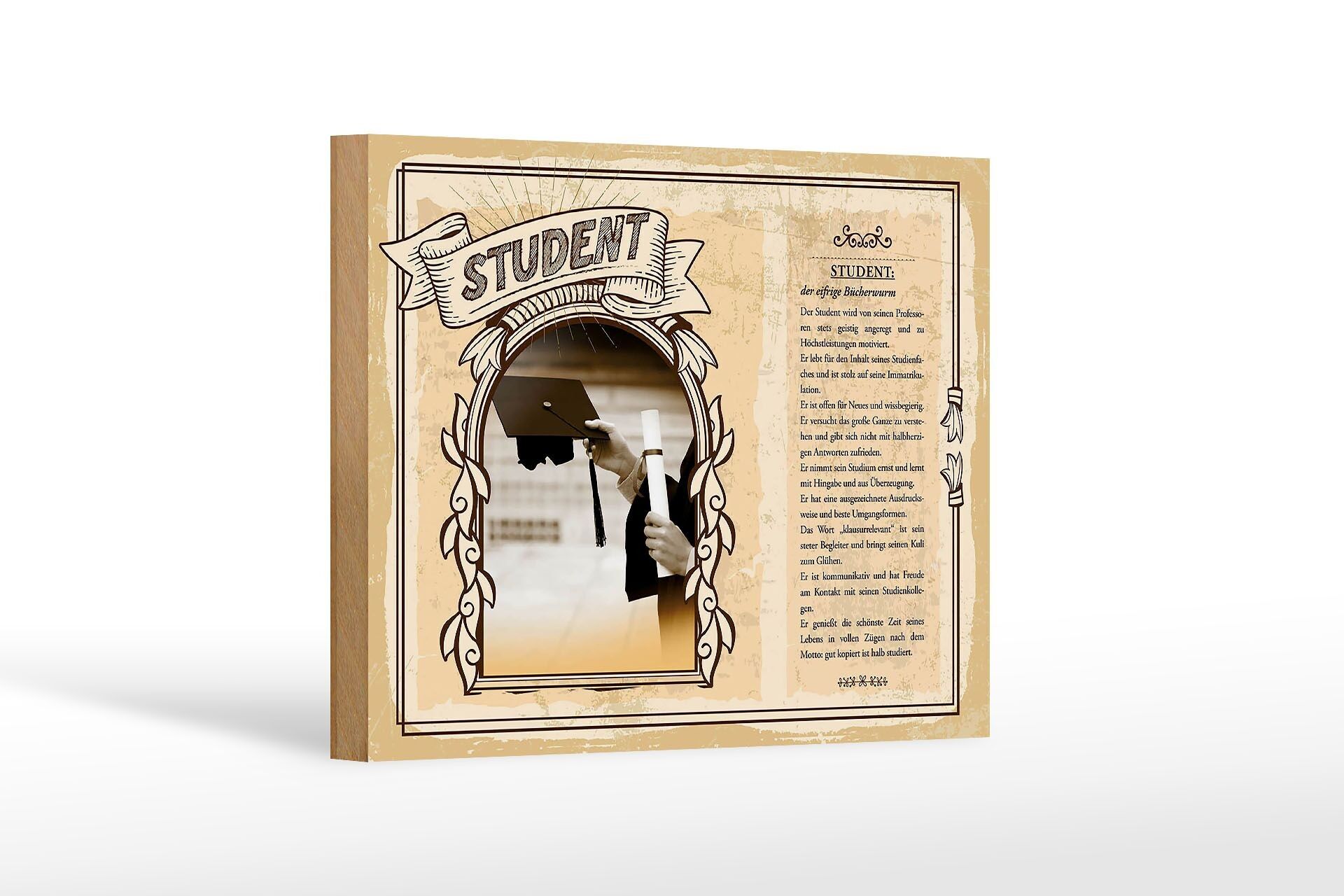 Cartello in legno professioni 18x12 cm Studente il topo di biblioteca desideroso