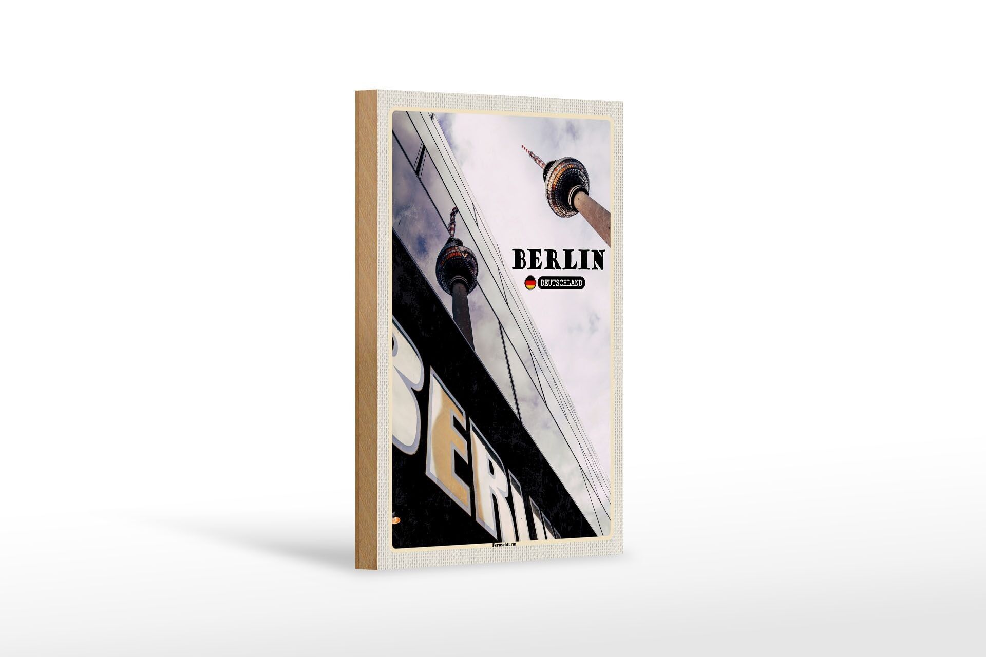 Cartel de madera ciudades Berlín Torre de Televisión Alemania 12x18 cm