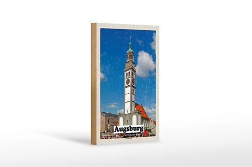 Holzschild Städte Augsburg Deutschland Perlachturm 12x18 cm