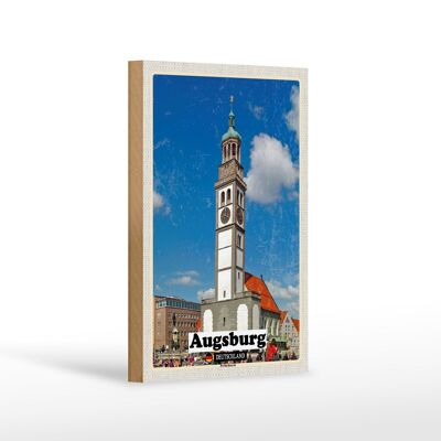 Letrero de madera ciudades Augsburgo Alemania Perlachturm 12x18 cm