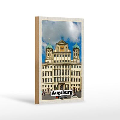 Wooden sign cities Augsburg town hall architecture decoration 12x18 cm