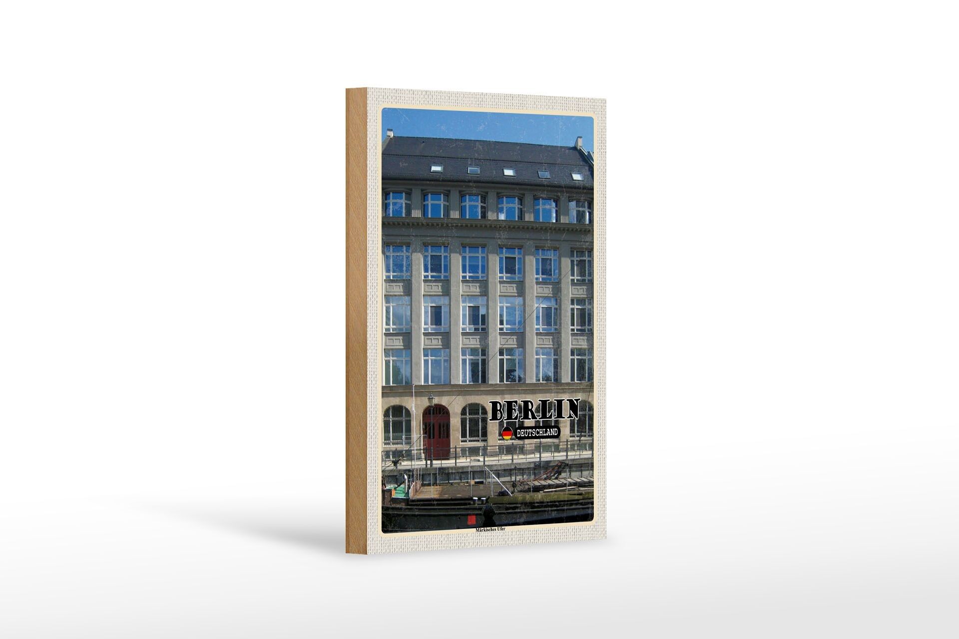 Holzschild Städte Berlin Märkisches Ufer Boot Dekoration 12x18 cm