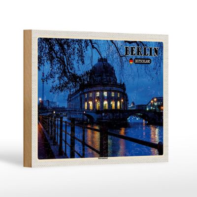 Cartello in legno città Berlino Isola dei Musei Notte Serata 18x12 cm