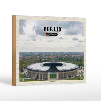 Cartel de madera ciudades Estadio Olímpico de Berlín Alemania 18x12 cm