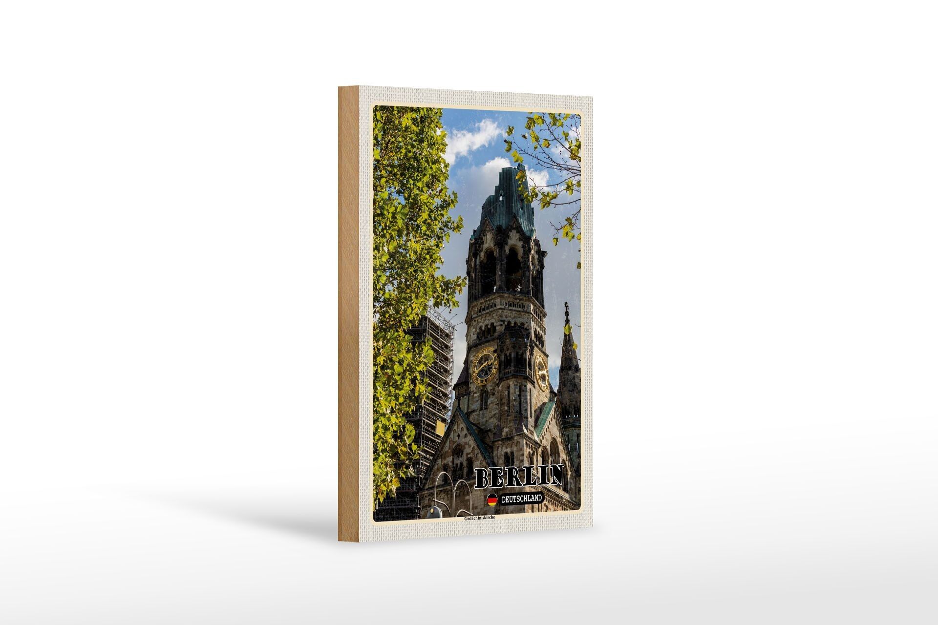 Wooden sign cities Berlin Memorial Church Germany 12x18 cm