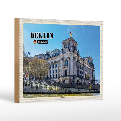 Cartello in legno città Berlino Reichstag politica architettura 18x12 cm