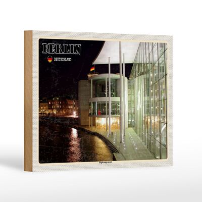 Cartel de madera ciudades Distrito gubernamental de Berlín noche 18x12 cm