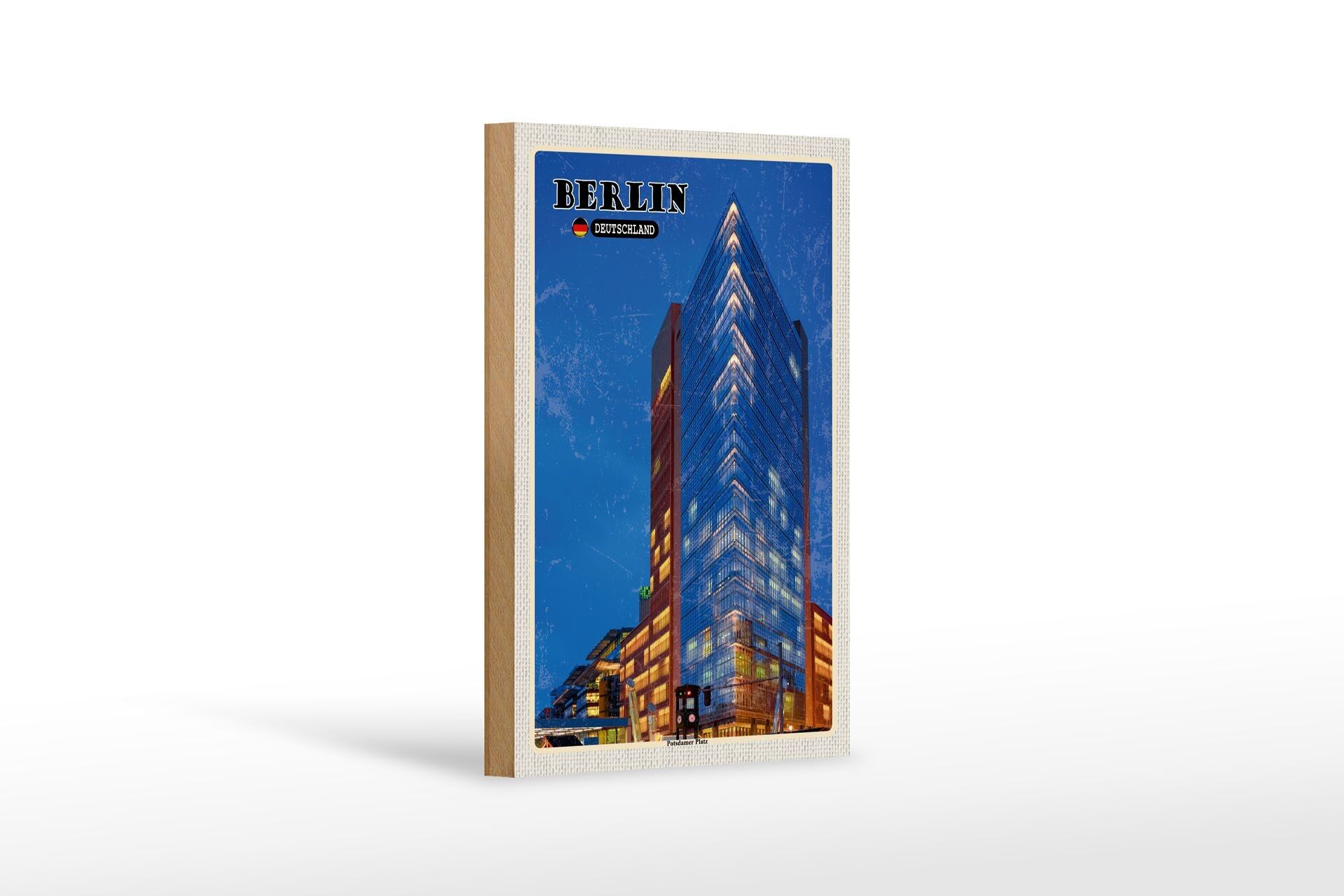 Panneau en bois villes Berlin Potsdam bâtiments soirée 12x18 cm