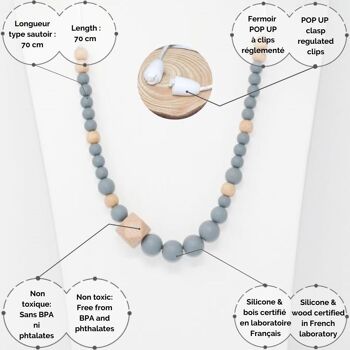 Collier  d'allaitement & de portage en  silicone & bois classic gris 6